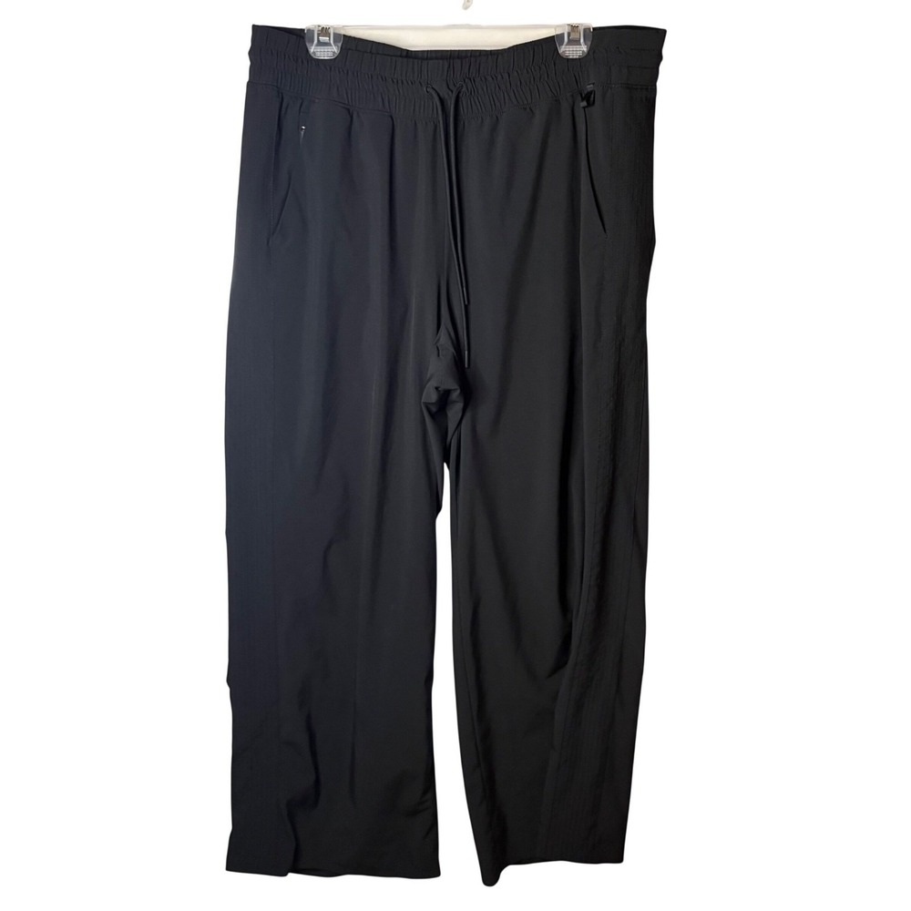 Athleta Avenue Wide Leg Crop Pant Womens 14 Tall Black Drawstring Travel Sporty